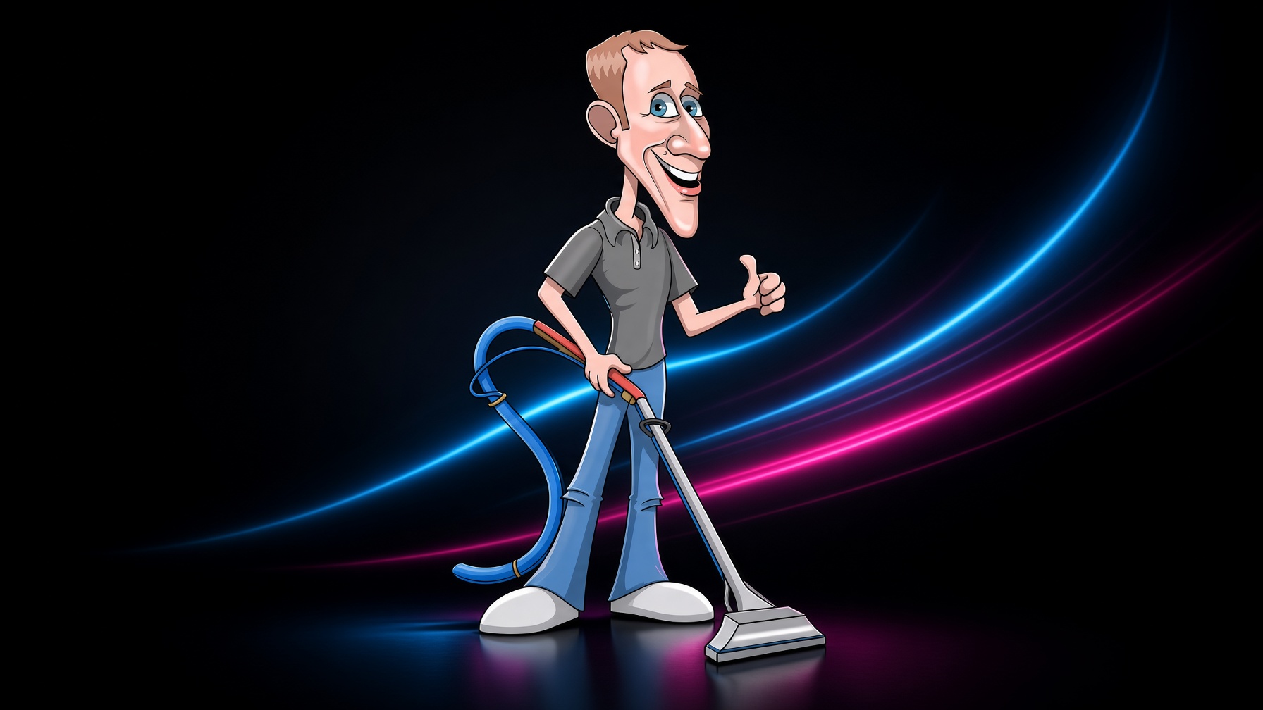 Leon with carpet cleaning wand